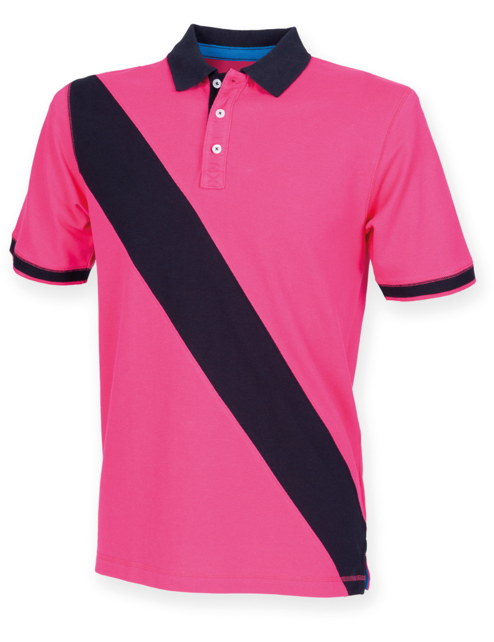 Front row FR212 - Polo Rugby À Rayures Diagonales  Couleurs:Bright Pink/ Navy