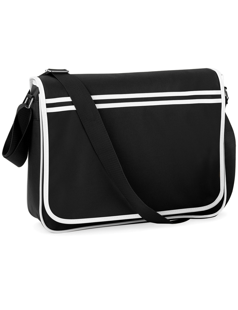 Bagbase BG710 - Sac Messager Rétro Bandoulière Ajustable Taille:40x10x30cm. 12 litres Couleurs:Noir/Blanc 