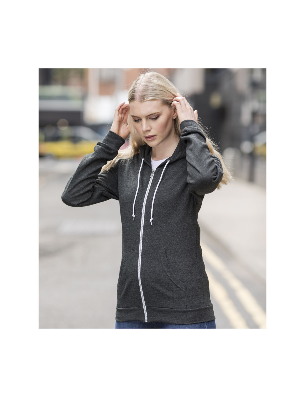 AWDIS JH058 - Hooded sweatshirt with large zip  Colors:Navy Heather